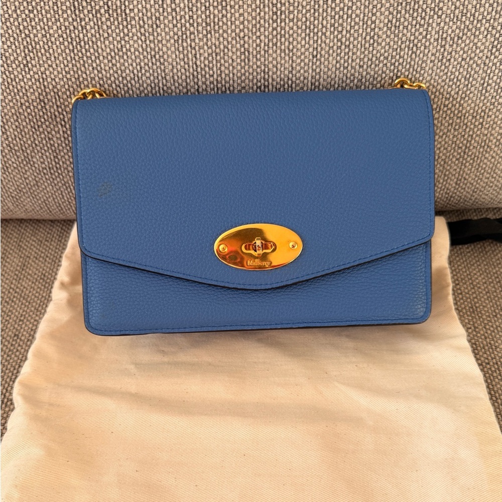 ALMOST NEW! Authentic MULBERRY Cross Grain Calfskin Small Darley Porcelain Blue